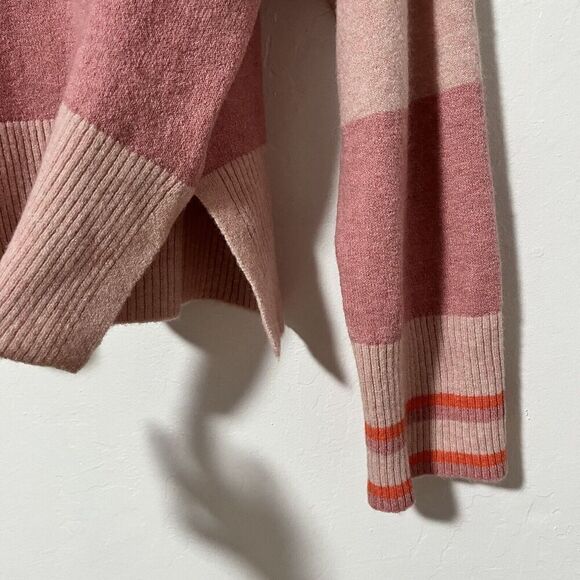 J. Crew Pink Striped Turtleneck Sweater Size L Supersoft Yarn Alpaca Wool Blend - Picture 3 of 6